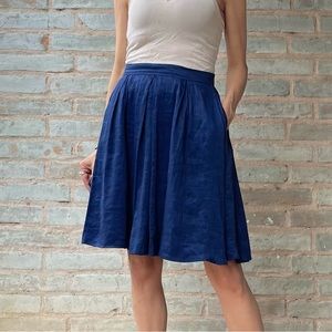 Vintage Pleated Skirt Barney’s New York Navy Blue Linen Silk Box Pleat Y2K Twee